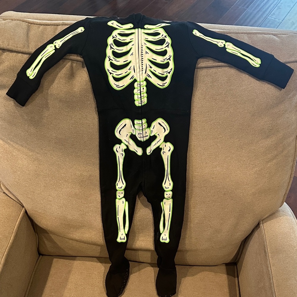 Old Navy Black and Neon Green Skeleton Kids One Piece